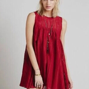 Free People Red Pleated Halter Sundress
